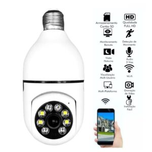 Câmera segurança wifi ip sem fio 360 com encaixe lampada bocal aplicativo yoosee ptz full HD visão noturna - bivolt.