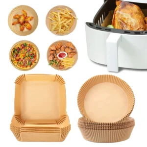 Forro De Papel Descartável Redondo ou Quadrado Airfryer Antiaderente Para Cozimento.