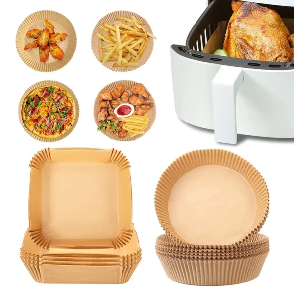 Forro De Papel Descartável Redondo ou Quadrado Airfryer Antiaderente Para Cozimento.