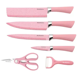 Conjunto de Jogos de facas Original Rosa Preto ou Colorido Antiaderente Profissional De Cozinha Faqueiro Gourmet Grossa.