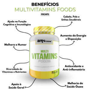 Multivitamínico Multi vitamins Foods 90 caps - BRNFOODS Vitaminas e minerais para aumento de imunidade.