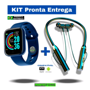 Dê uma olhada em SmartWatch D20 Y68 + Fone Sem B7 Xt11 Bluetooth - Android iOS  Kit Relógio e Fone de Ouvido Sem Fio.