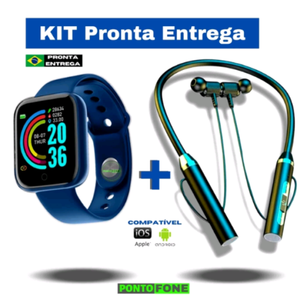 Dê uma olhada em SmartWatch D20 Y68 + Fone Sem B7 Xt11 Bluetooth - Android iOS  Kit Relógio e Fone de Ouvido Sem Fio.