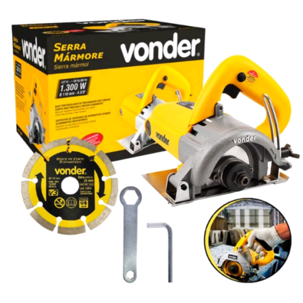 Dê uma olhada em Serra Mármore Profissional Tipo Makita Vonder Smv1300s - Madeira, Concreto 220V/127V Acompanha Disco Diamantado.