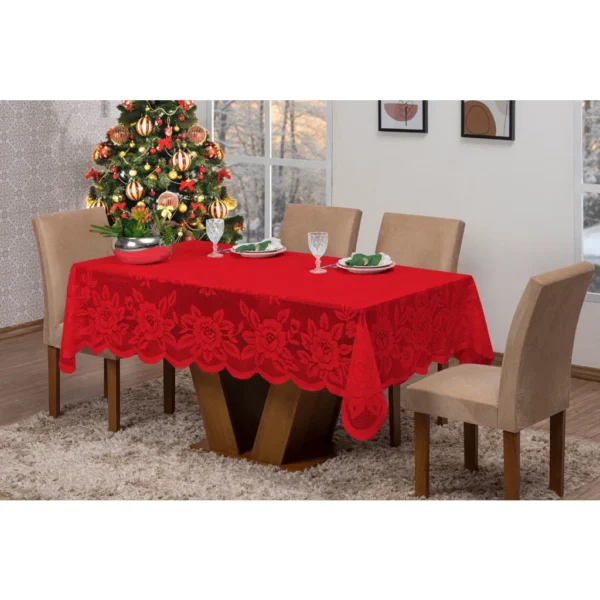 Toalha para mesa 6 lugares Renda Natal Ano Novo.
