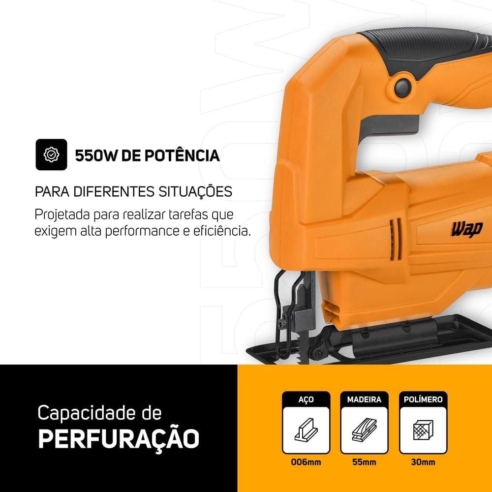 WAP Serra Tico-Tico WF STT01 550W com Base Regulável 0° a 45°, Bocal de Aspiração e Lâmina Inclusa, Corte até 55 mm em Madeira, 127V. - Imagem 4