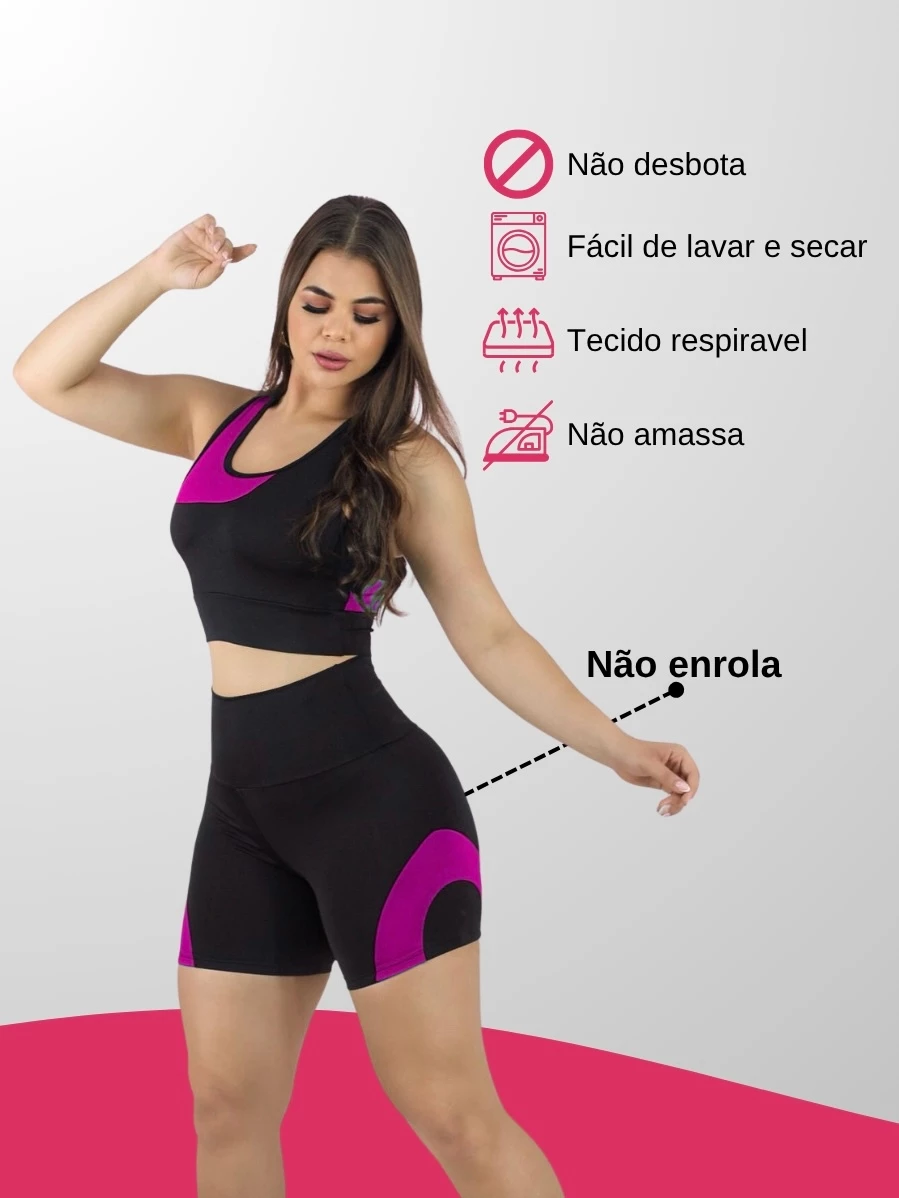 Kit 2 Conjuntos Academia Feminina – Top + Short Cintura Alta e Modeladora. - Imagem 2