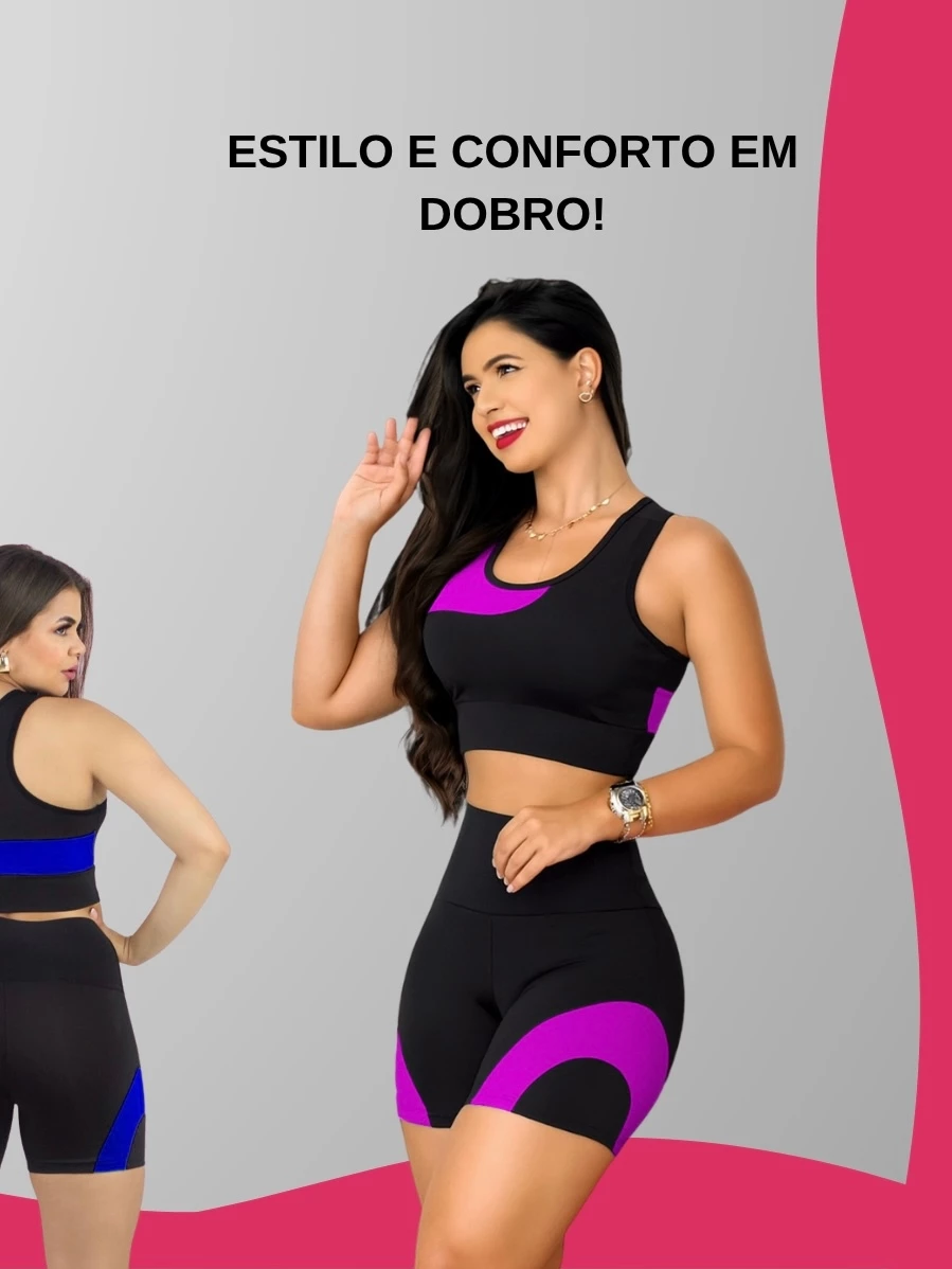 Kit 2 Conjuntos Academia Feminina – Top + Short Cintura Alta e Modeladora. - Imagem 3